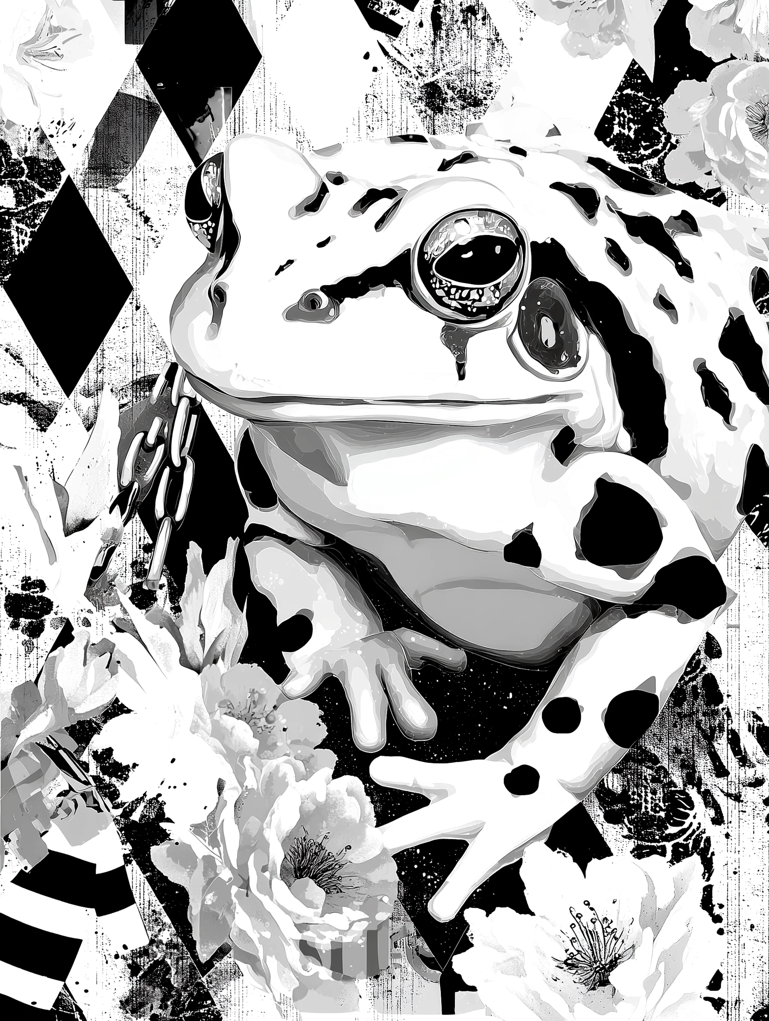 Free printable frog coloring page for adults featuring a diamond background frog